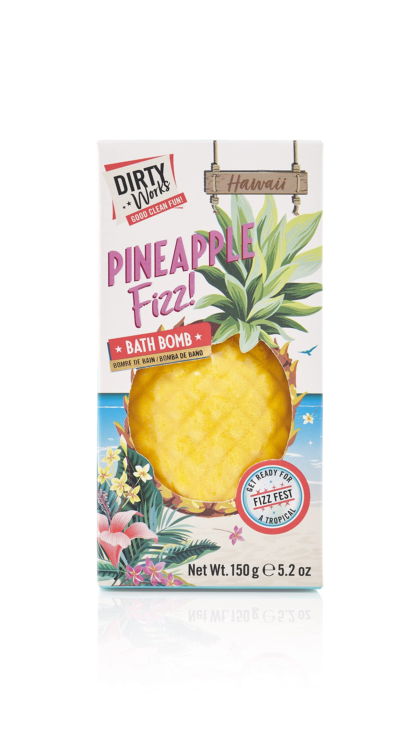 Dirty Works Pineapple Fizz Bath Bomb, Tropical Fruity Vegan Bath Fizzer, 150g