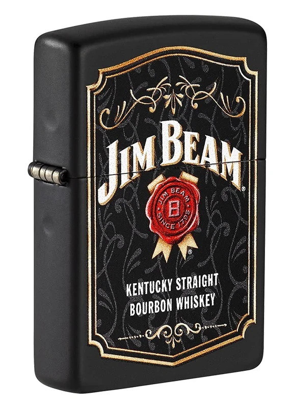 Zippo Windproof Lighter - Jim Beam Model - Black Matte Finish with Colour Image - Refillable - Reusable - Windproof Design - Gift Box - Metal - Made in USA