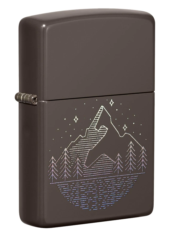 Zippo Windproof Lighter, Mountain Nature Design – Brown with Colour Image – Refillable, Reusable, Windproof Design – Comes in Gift Box – Made in USA