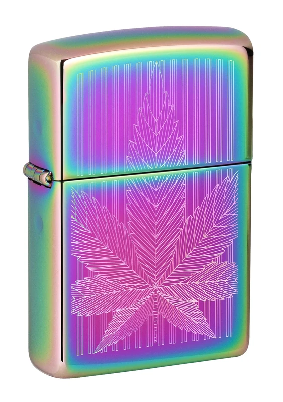 Zippo Windproof Lighter, Rainbow Cannabis Design – Multicoloured, Auto Engraving – Refillable, Reusable, Windproof Design – Comes in Gift Box – Made in USA