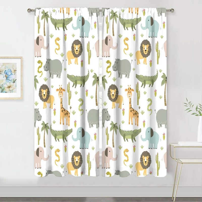 MESHELLY Nursery Safari Animals Curtains 29 (W) X 63(H) Inch Rod Pocket Baby Boy Kids Woodland Jungle Lion Elephant Printed Curtains for Living Room Bedroom Window Drapes Fabric 2 Panels - Image 1