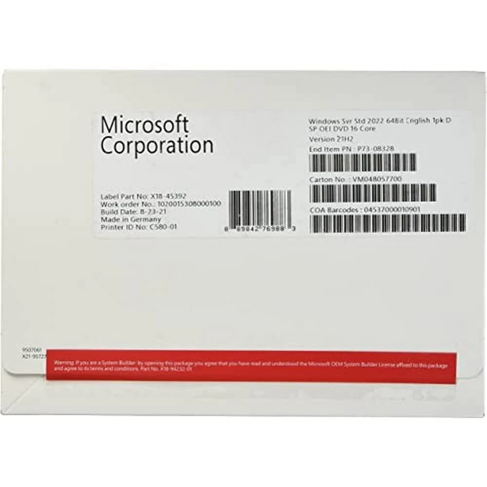 Microsoft Windows Server 2022 Std. x64 16Core [UK] DVD