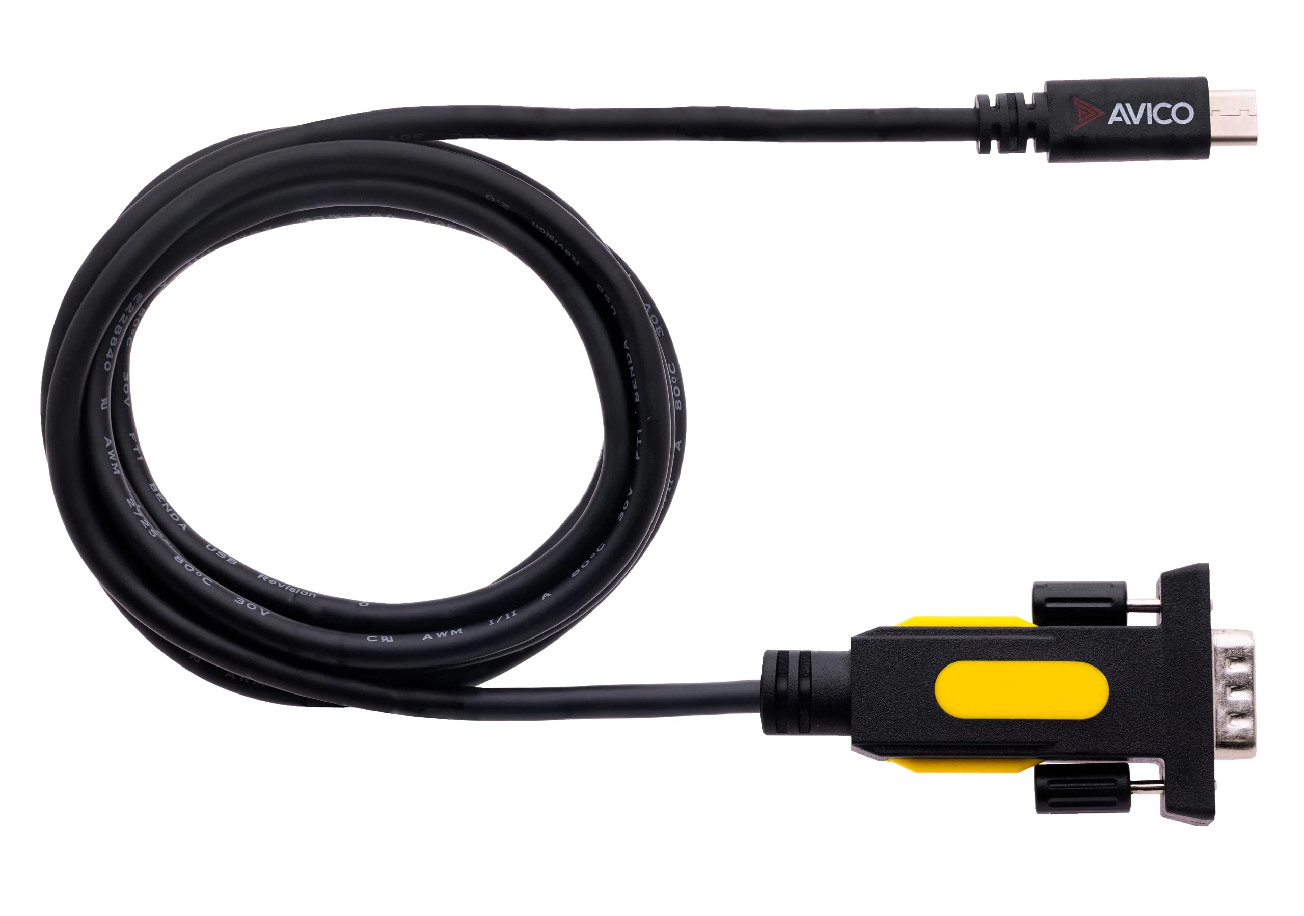 USB-C to RS232 DB9 Serial Adapter – PL2303RA Chipset – 6ft Cable – Male-to-Male – Compatible with Windows, Mac OS, Linux, Android, etc. – Thunderbolt 3/4 Compatible