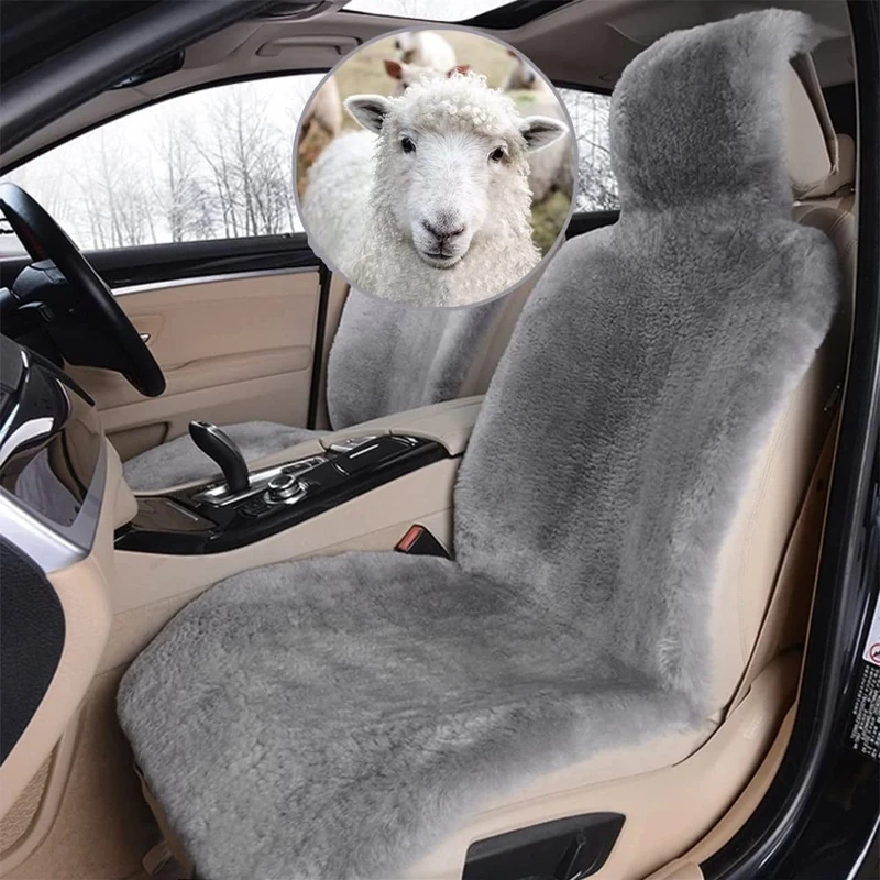Altlue Real Genuine Sheepskin Seat Covers for Cars SUV Trucks Van RV Front Seats Sheepskin Car Seat Covers Sheepskin Automotive Seat Covers Fuzzy Fleece Fur Car Seat Covers Universal Gray (1 Piece)