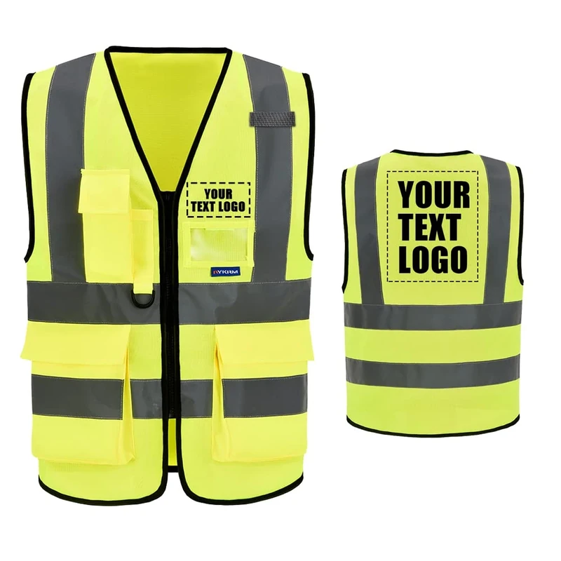 21 colors Personalised Printed Hi Vis Vests Class 2 Zipper with Pockets LOGO Customised Hi Viz High Visibility Reflective Safety Vest Security Waistcoat EN20471