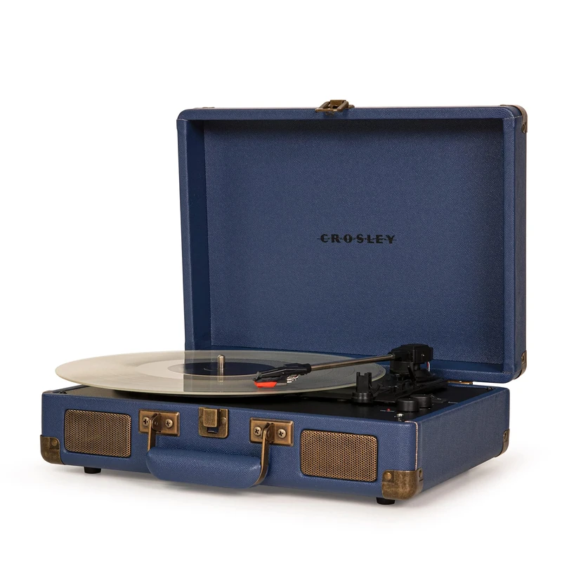 Crosley Cruiser Plus Portable Turntable - Bluetooth Record Player, 3-Speed Suitcase Vinyl Player, Home Turntables for Vinyl Records, Built in Stereo Speakers & Bluetooth Receiver, AUX Input, Navy