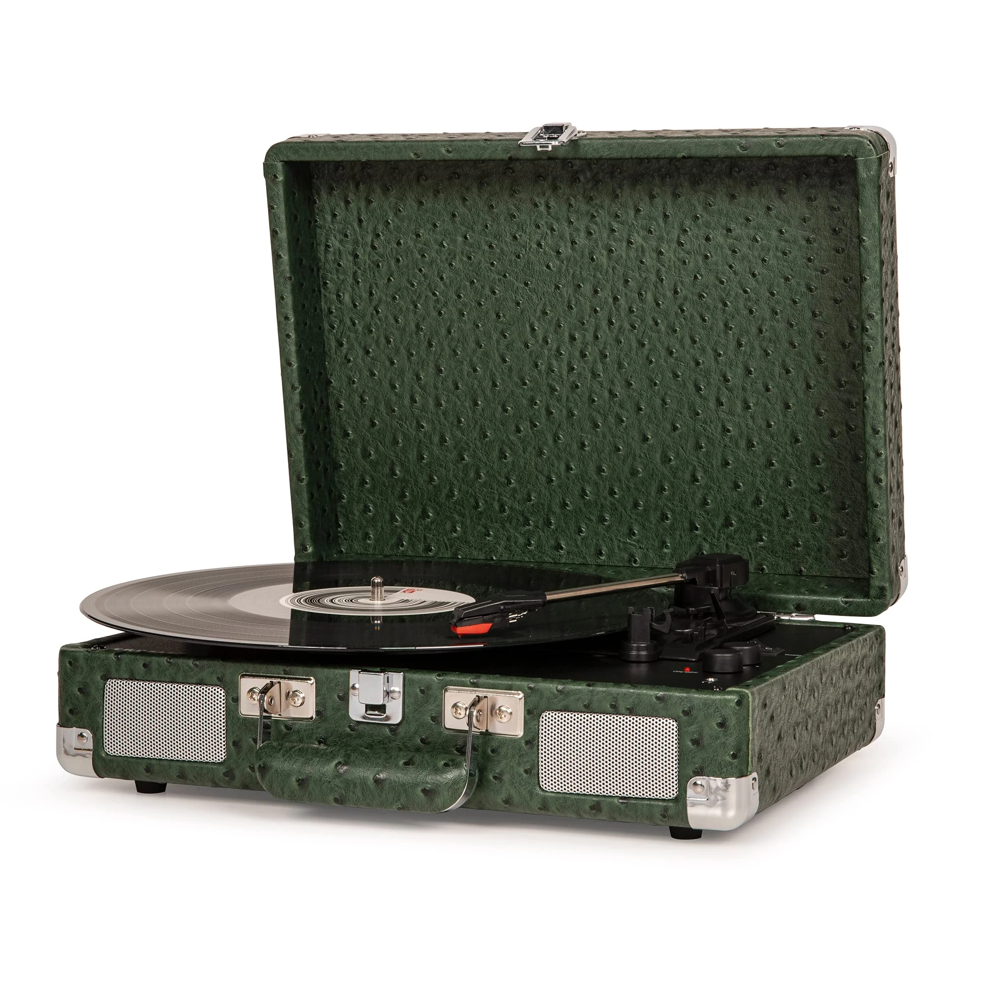 Crosley Cruiser Deluxe Portable Turntable - Bluetooth Record Player, 3-Speed Suitcase Vinyl Player, Home Turntables for Vinyl Records, Built in Stereo Speakers & Bluetooth Receiver, AUX Input, Green