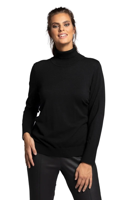Ulla Popken Women's Rollkragenpullover, breite Rippbündchen, Langarm Pullover Sweater, Schwarz,