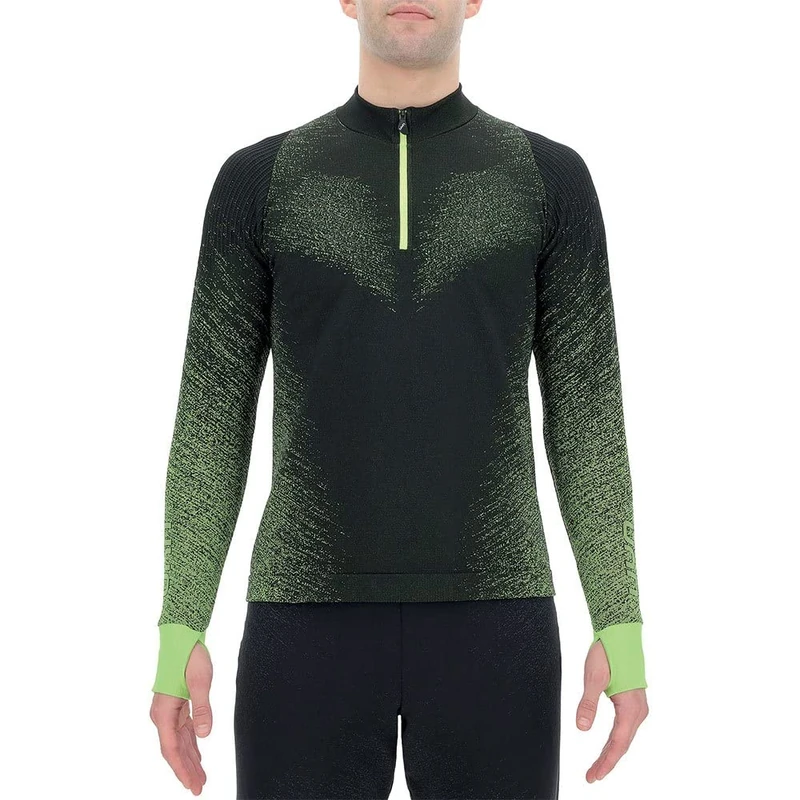 UYN O102095 RUNNING EXCELERATION LONG SL.ZIP UP T-shirt Men's Black/Fluo Yellow S