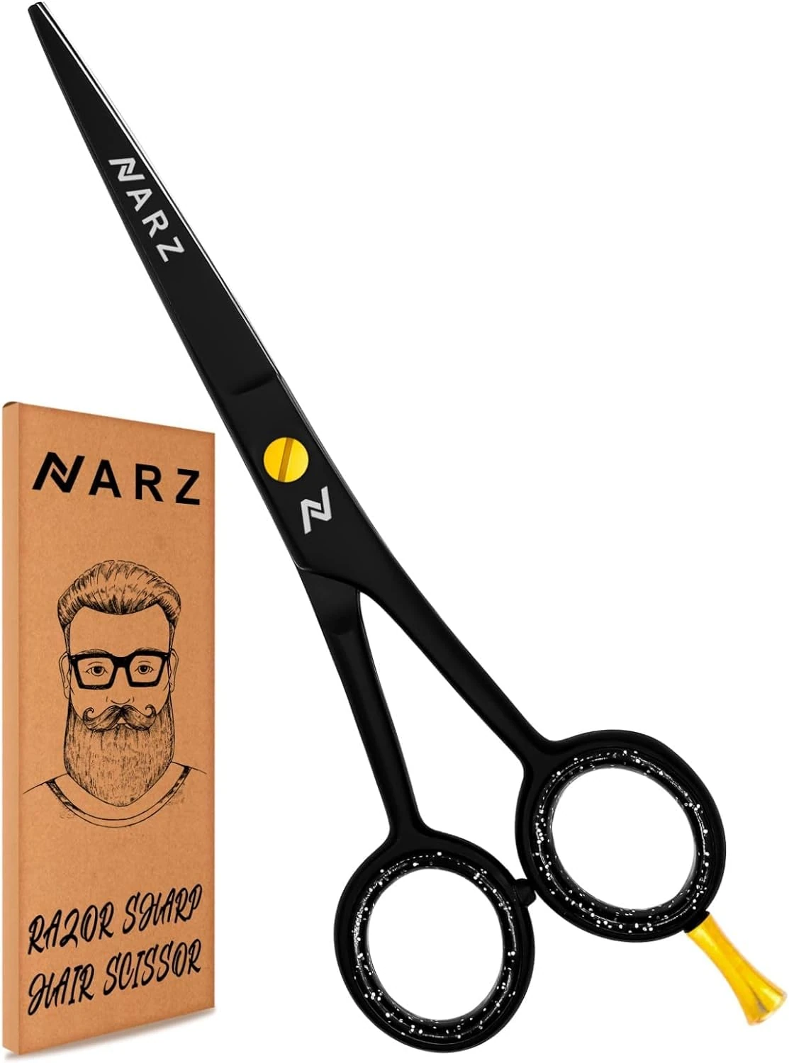 NARZ Professional Hairdressing Scissors for Barbers & Hairdressers 6" Stainless Steel Hair Cutting Scissors for Men & Women (Black)