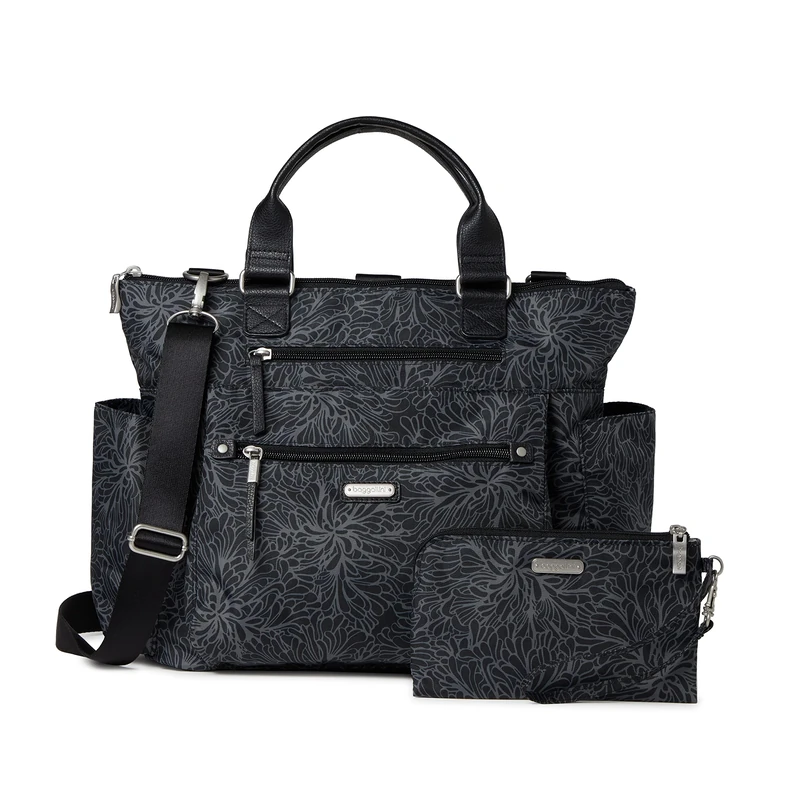 Baggallini Women's 3-in-1 Convertible Backpack with RFID Phone Wristlet, Midnight Blossom, One Size, 3-in-1 Convertible Backpack With Rfid Phone Wristlet