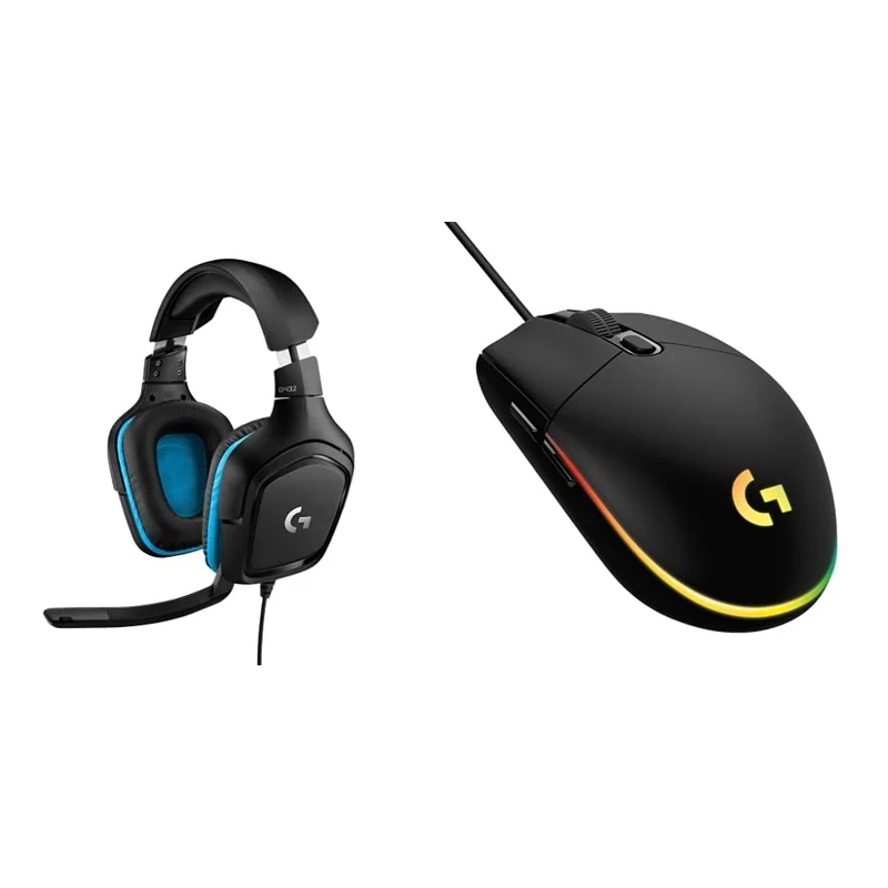 Logitech G432 Wired Gaming Headset, 7.1 Surround Sound, DTS Headphone:X 2.0, 50 mm Audio Drivers, Black & 203 LIGHTSYNC Gaming Mouse with Customizable RGB Lighting, Black
