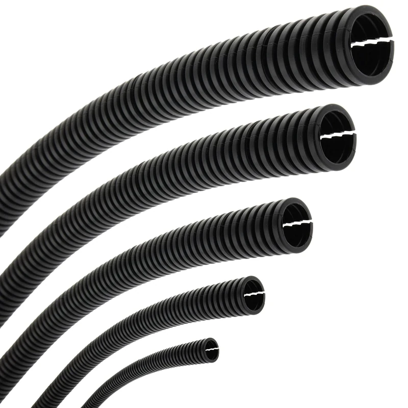 SeKi Flexible Corrugated Pipe Inner Diameter 17 mm 20 m Slotted Open Marten Protection Empty Tube Cable Protection Cable Sheath - Black