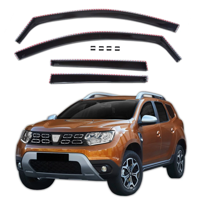 J&J AUTOMOTIVE Wind Deflectors for Dacia Duster mk2 2017-2024 4pcs, Black Tint, Extra Durable, Reduce Wind Noise, Car Wash Safe