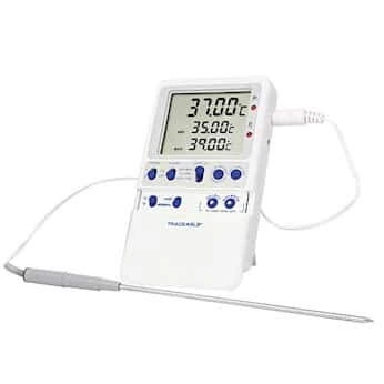 Traceable Extreme-Accuracy Digital Thermometer with Calibration, 0/25/37°C; 1 Stainless Steel Probe