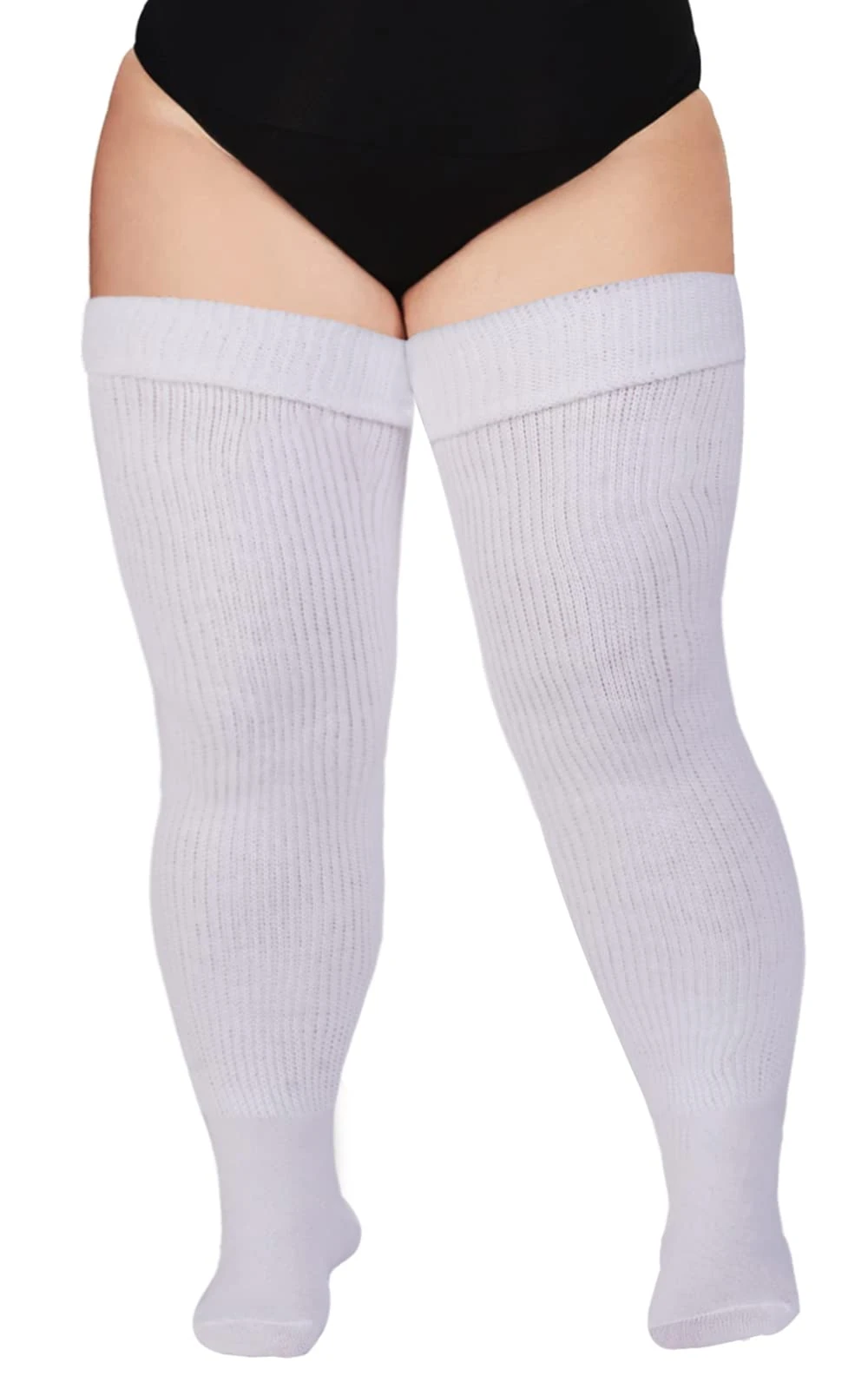 Moon Wood Women Plus Size Thigh High Socks Extra Long Striped Thick Over the Knee Socks Leg Warmer Boot Stockings Snow White