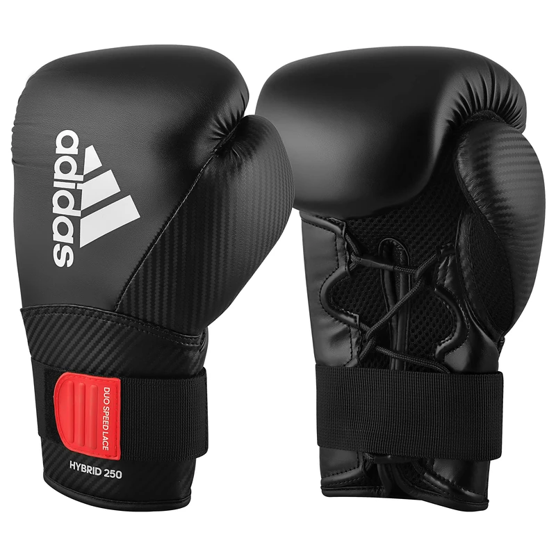 adidas Men's Hybrid 250 Duo Lace Boxing Gloves Black 14oz