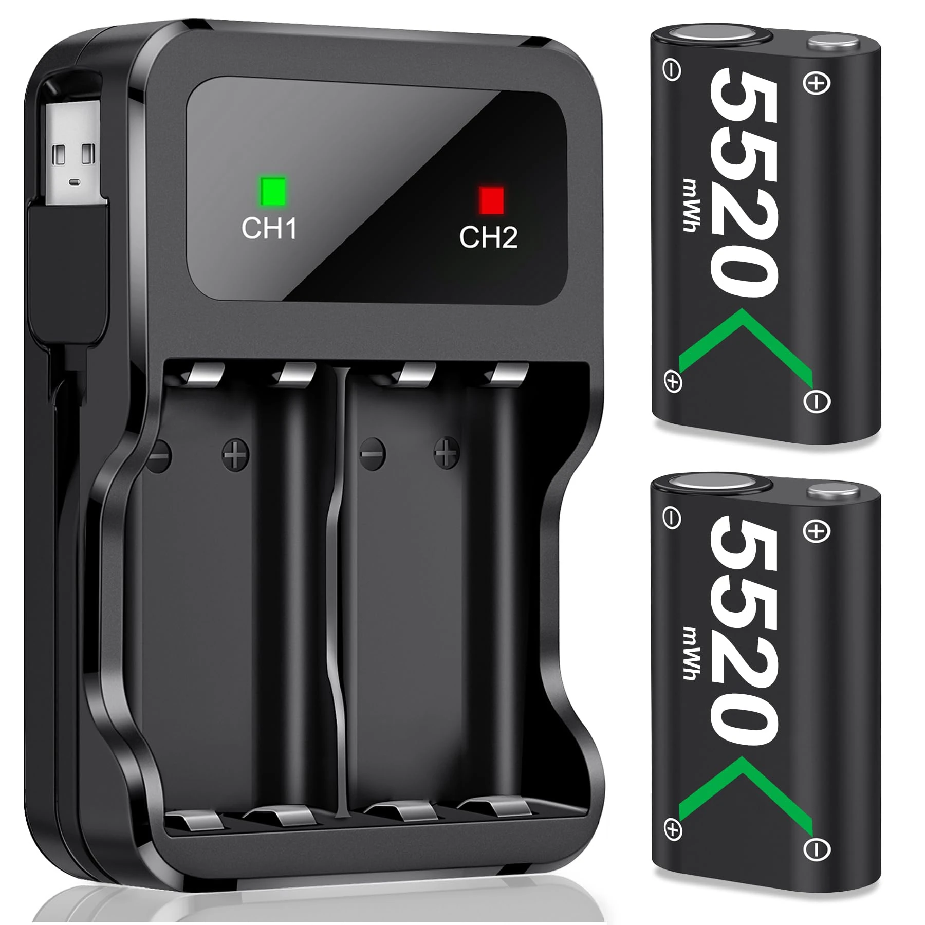 HELLCOOL Rechargeable Battery Pack for Xbox One/Series X|S Controller, 2x5520mWh High Capacity Battery Pack with Charger/LED Indicator/25H Playtime, Compatible with Xbox One/S/X/Elite, Series S/X