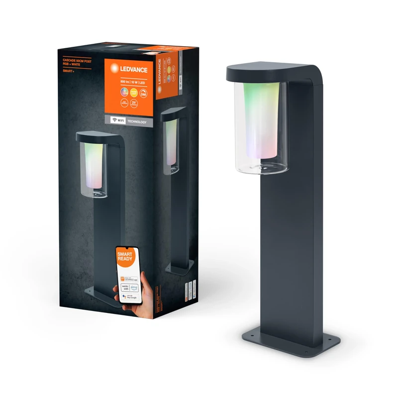 LEDVANCE SMART+ CASCADE 50CM Post - Dimmable LED Free-Standing Luminaire Dark Grey For Outdoor Use With High-Quality Aluminium Housing, RGB Colour Control, 10W, 3000 Kelvin Warm White, 420 Lumen, IP44