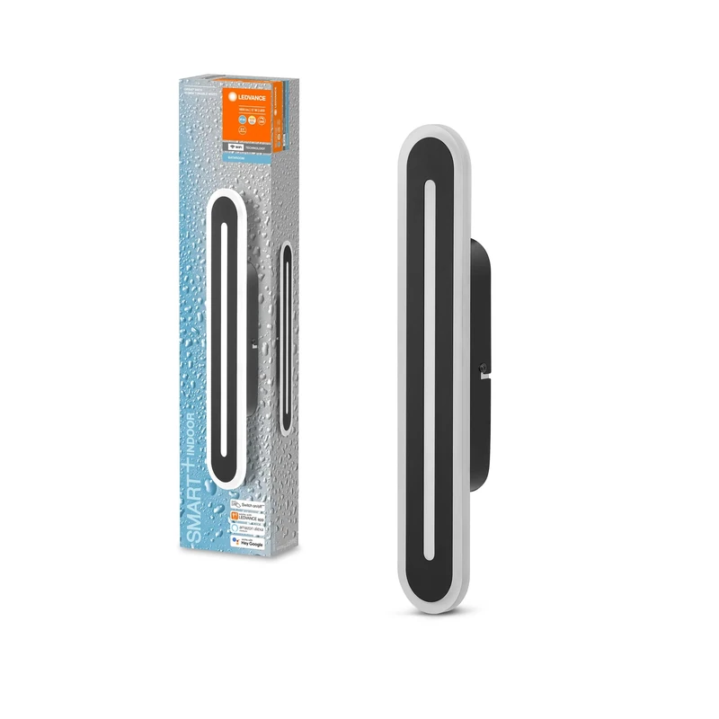 LEDVANCE Smart LED Bathroom Light Black, 1600LM, 3000-6500K, 400mm X 70mm, IP44, Orbis Bath Wall Light, Bathroom Light with WiFi Technology, Dimmable, Controllable Via App and Voice Assistant