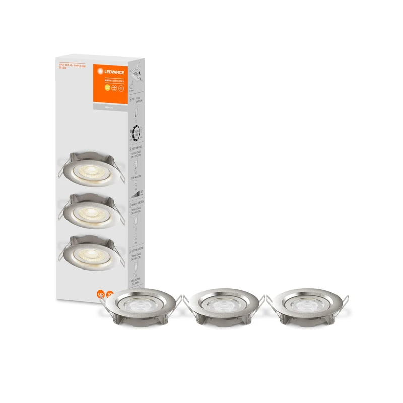 LEDVANCE LED Recessed Spotlight, Luminaire for Indoor Applications, Warm White, Infinitely Dimmable via Wall Switch, Grey, Spot Set ADJ Simpe DIM