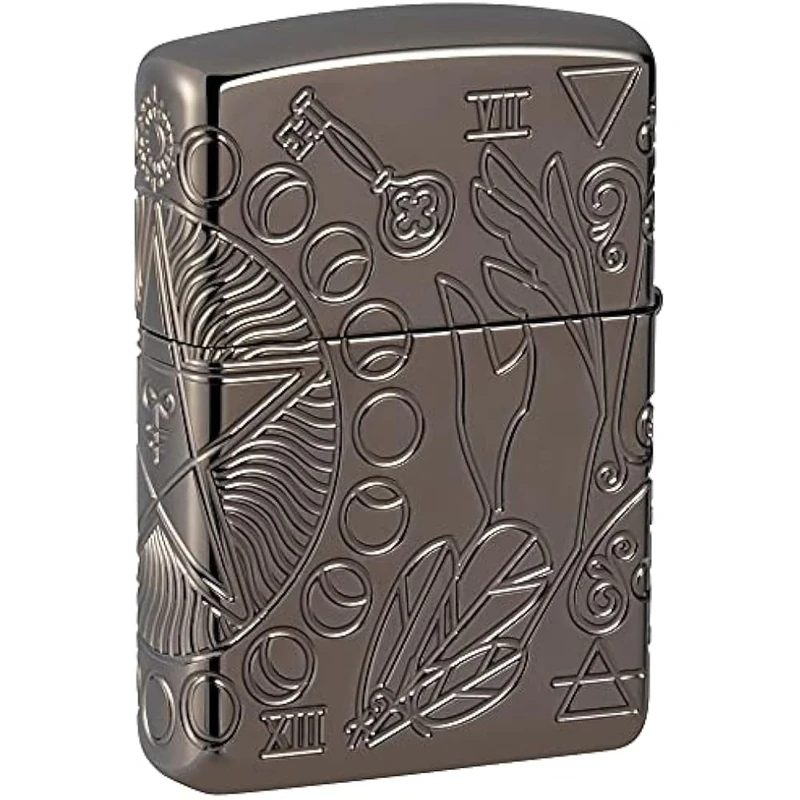 Zippo Windproof Lighter - Wicca Design, Multi Cut - Armor High Polish Black Finish - Refillable - Reusable - Windproof Design - Gift Box - Metal - Made in USA
