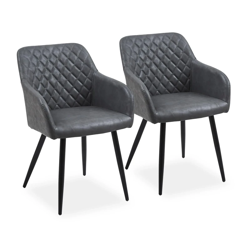 CLIPOP Faux Leather Dining Chairs Set of 2 Living Room Chairs with Arms and Metal Legs, Lounge Chair for Kitchen Counter Home Office