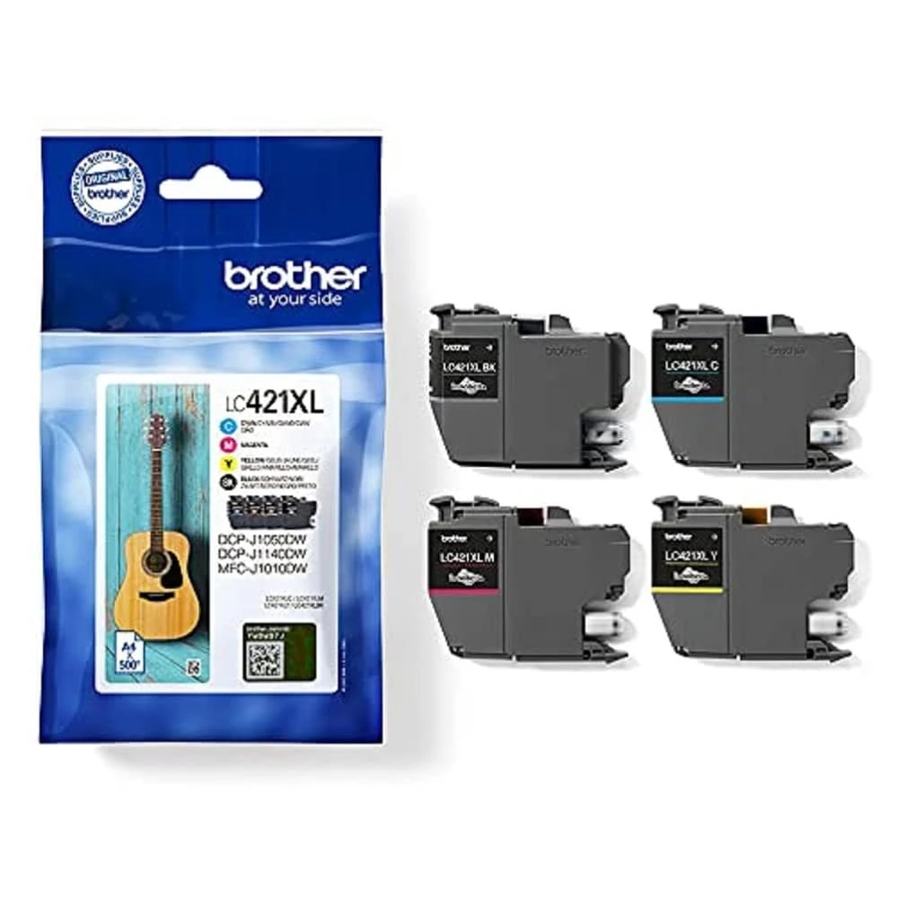 BROTHER, LC-421XLBK/LC-421XLC/LC-421XLM/LC-421XLY Inkjet Cartridges, Black/Cyan/Magenta/Yellow, Multi-Pack, Includes 4 x Inkjet Cartridges, High Yield, Brother Genuine Supplies