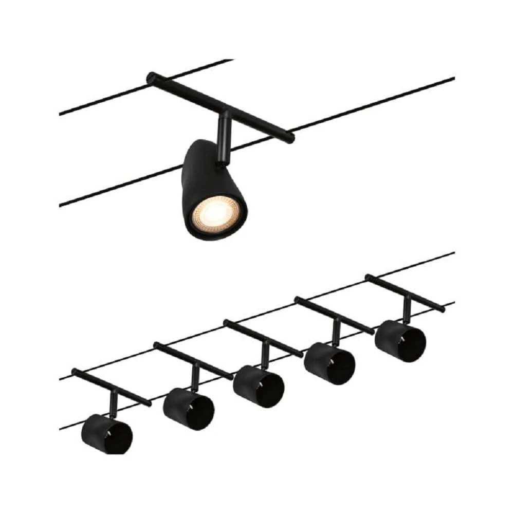 Paulmann 94469 CorDuo Cable System – Basic Lighting Set Cup DC, Max 5 x 10 Watt Extendable Matt Black Plastic GU5.3 Wire Cable System Without Bulbs