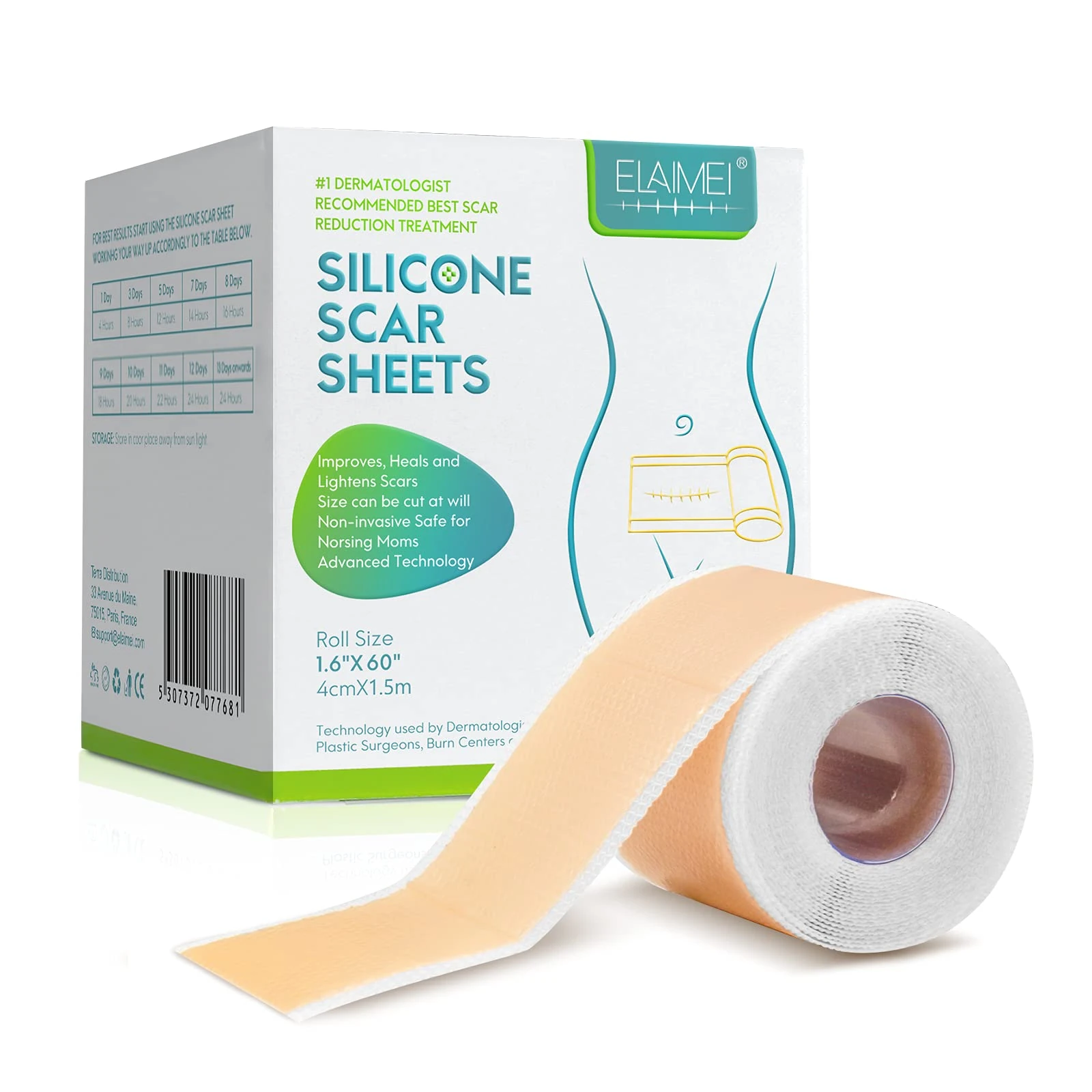 Silicone Scar Sheets, Silicone Scar Tape (1.6” x 60”Roll-1.5M), Scar Tape Roll Medical Silicone Easy-Tear Gel Tape Roll, Scar Removal Sheets Works on Old & New Scars, Scar Treatment Sheets