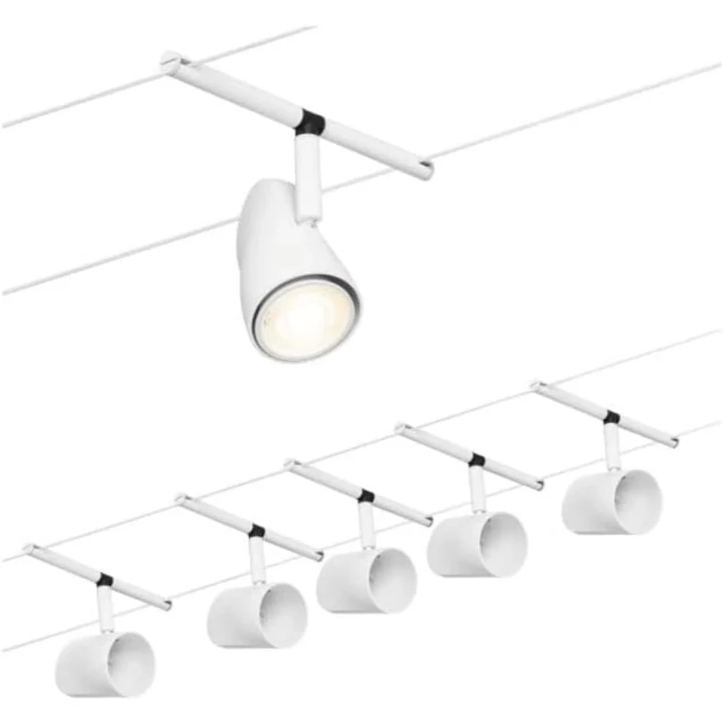 Paulmann 94467 CorDuo Cable System – Basic Lighting Set Cup DC, Max 5 x 10 Watt Extendable Matt White Plastic GU5.3 Wire Cable System Without Bulbs