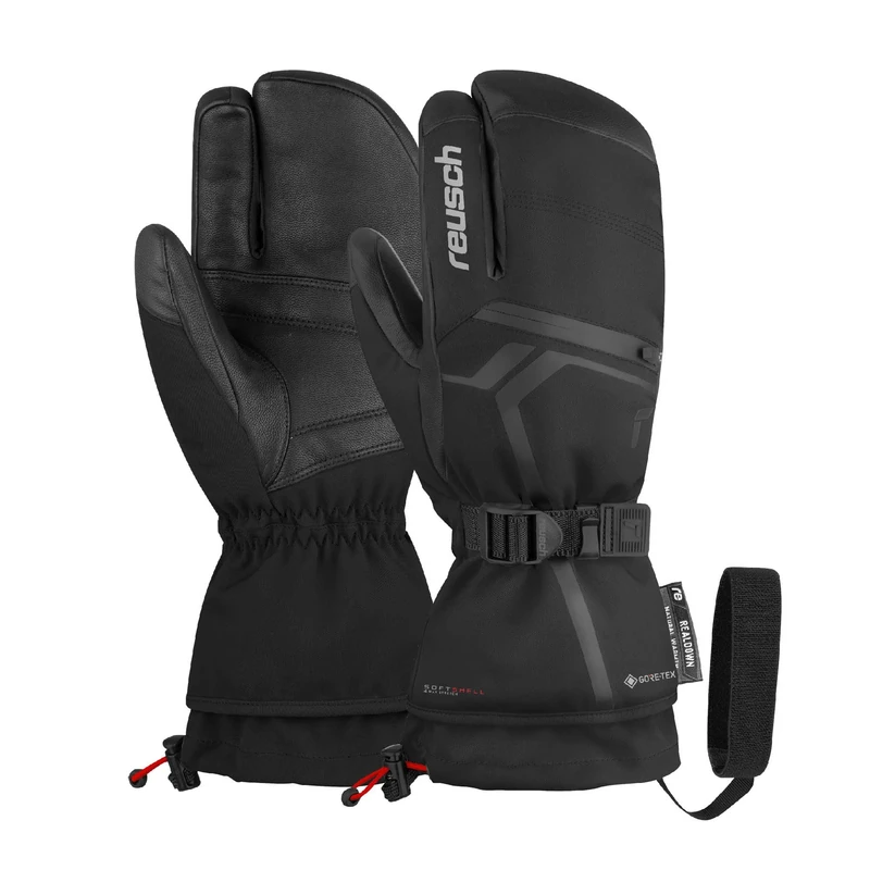Reusch GORE-TEX Lobster 6101955 Unisex 3-Finger Down Spirit Gloves with Practical Heating Pad Pockets 7702 Black/Silver, 7.5
