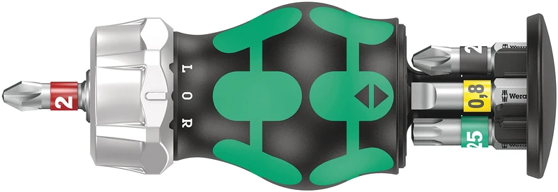 Wera 05008884001 Kraftform Kompakt Stubby Magazine RA 2, Stubby Ratchet Screwdriver with Bit Magazine, 6 Pieces