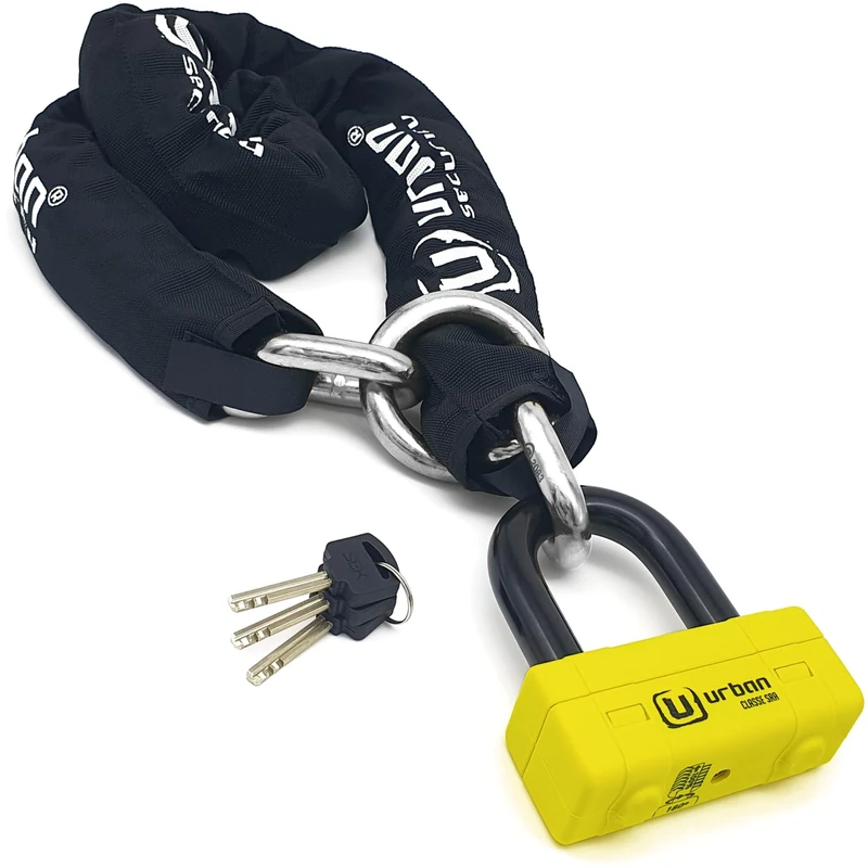 Urban UR74120L Heavy Duty Chain Lock with Ring ø13mm/0.51in + Mini U Disc Lock, High Security SRA Approved, 120cm/3.9ft Extra Length, Multi-Function Brake Anti Theft for Anchor, Motorcycle, Parking