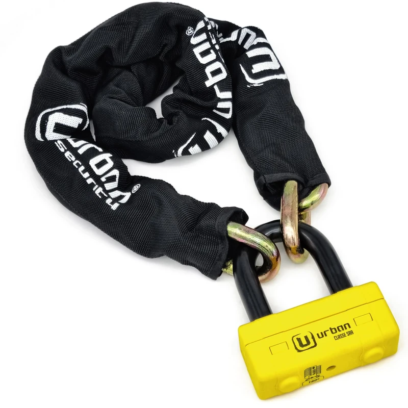 URBAN UR74150 Heavy Duty Chain Lock ø13mm/0.51in + Mini U Padlock, High Security SRA Approved, Fully Tested + Visible, Multi-function Anti Theft for Disc Brake, Anchor, Motorcycle, Parking 150cm/4,9ft