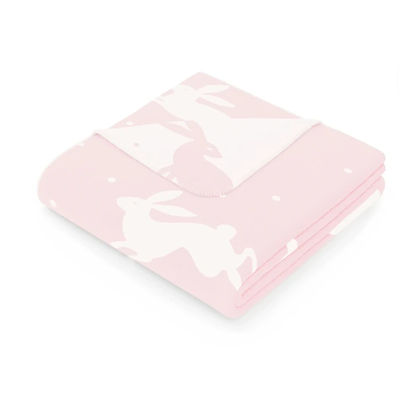 AmeliaHome Zaria Rabbit Cuddly Blanket 150 x 200 cm Blanket with Edge Cotton Bedspread Rabbit Pattern Powder Pink
