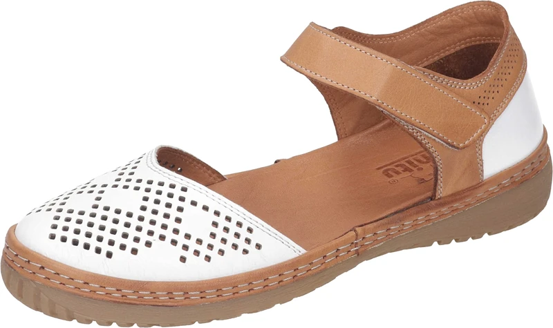 Manitu Women's 910049-03 Leather Sandals - White, Size 4 UK