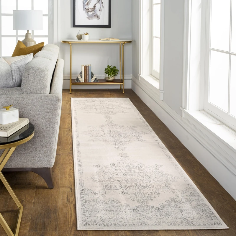 Livabliss Roma Vintage - Hallway Runner s Living Room 80x220 cm - Scandi Neutral, Traditional Patterned Boho Style, Natural Easy Care Pile - Hallway Runners, Ivory and Grey