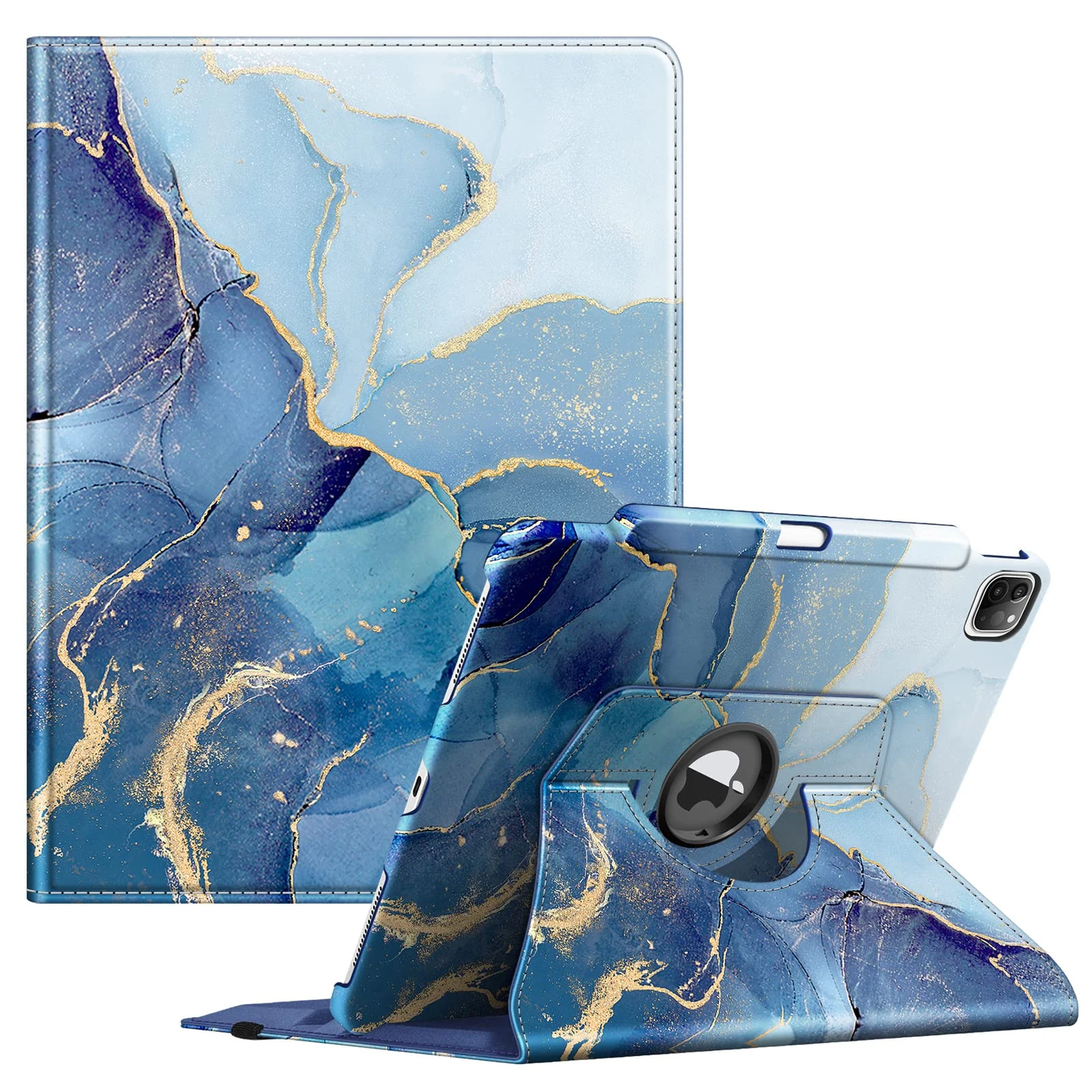 FINTIE Rotating Case Compatible with iPad Pro 12.9 inch (2022/2021/2020/2018, 6th/5th/4th/3rd Generation)-360 Degree Swiveling Protective Cover w/Pencil Holder, Auto Sleep/Wake, Ocean Marble