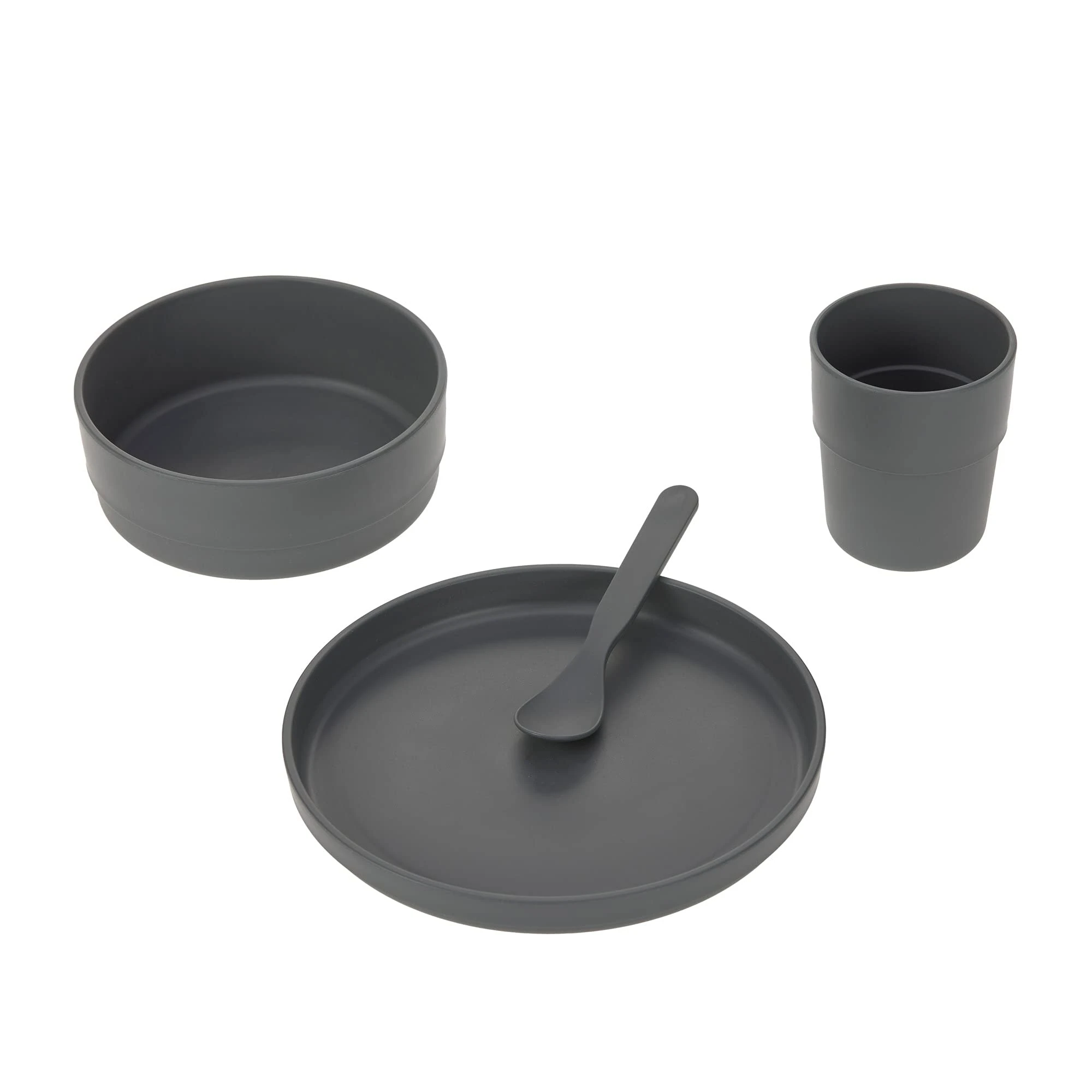 LÄSSIG Children's Crockery Set (Plates, Cups, Bowls, Spoons) Without Melamine, BPA-Free, for Dishwasher and Microwave/Dish Set, Plain Anthracite