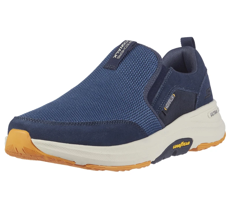 Skechers Men's Go Walk Outdoor-Athletic Slip-On Trail Hiking Shoes with Air Cooled Memory Foam Sneaker, Navy/Yellow, 14 - Image 1