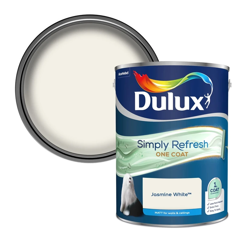 Dulux Simply Refresh One Coat Matt Emulsion Paint - Jasmine White - 5L