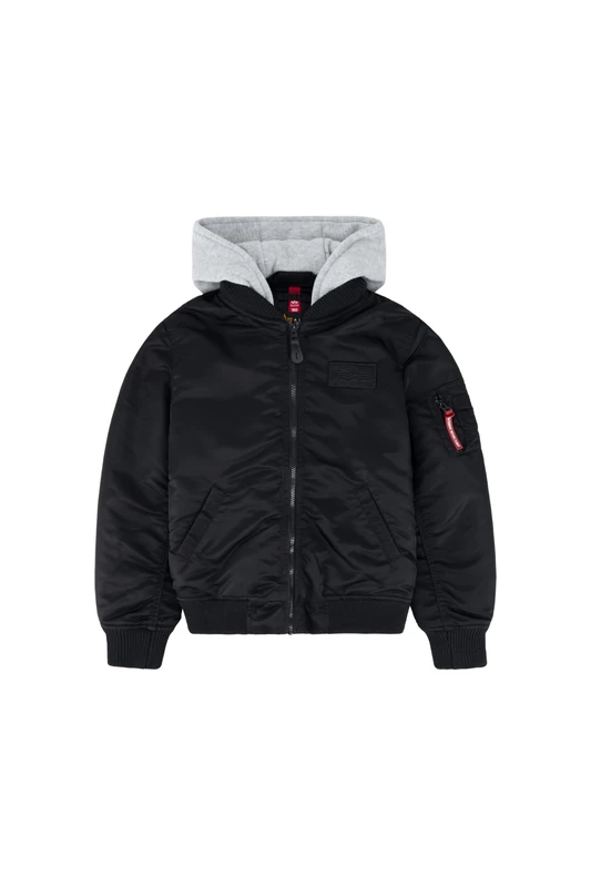 Alpha Industries Unisex Kid's MA-1 Detachable Hood Bomber Jacket, Black, 12