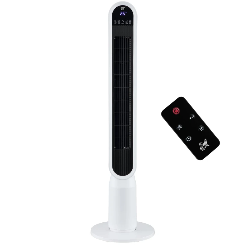 NETTA 44 Inch Tall Tower Fan with Remote Control - Bladeless Oscillating Fan with LED Display & 8-Hour Timer - 4 Speed Settings, 4 Wind Modes - Electric Floor Fan for Home, Kitchen & Office - White