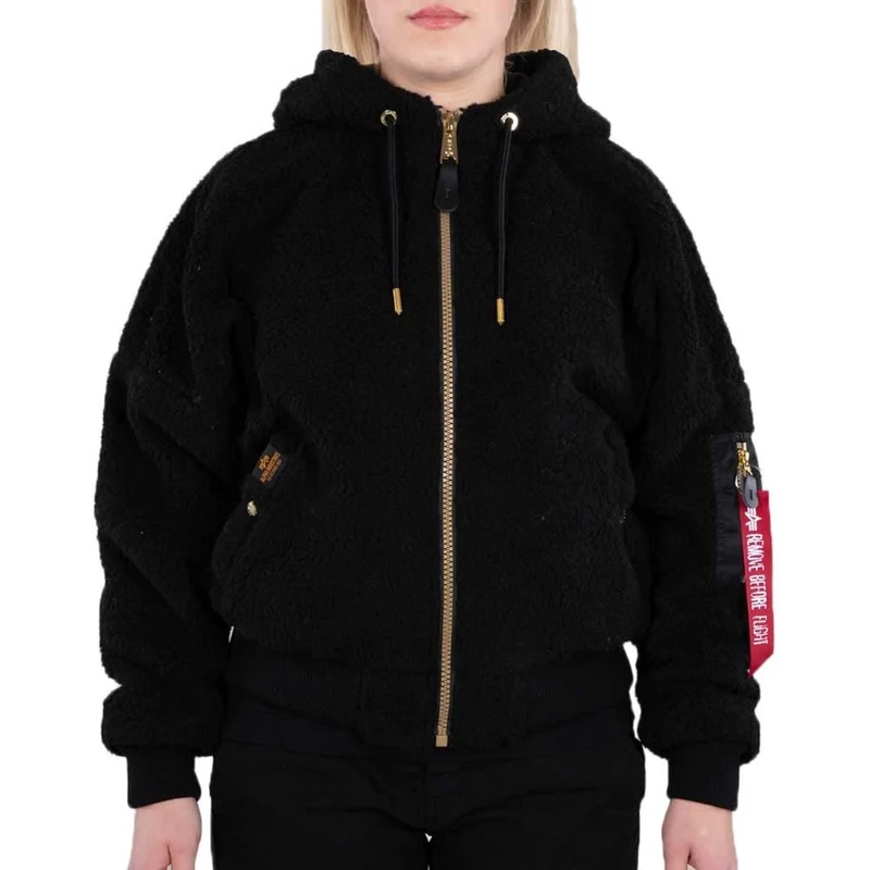 Alpha Industries Women's MA-1 OS Hooded Teddy Bomber Jacket for Ladies, Black, XS
