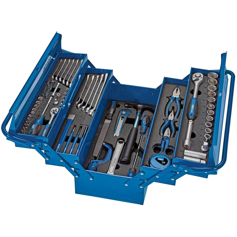 Draper 70282 Tool Kit with Cantilever Toolbox, (90 Piece), Blue and Black