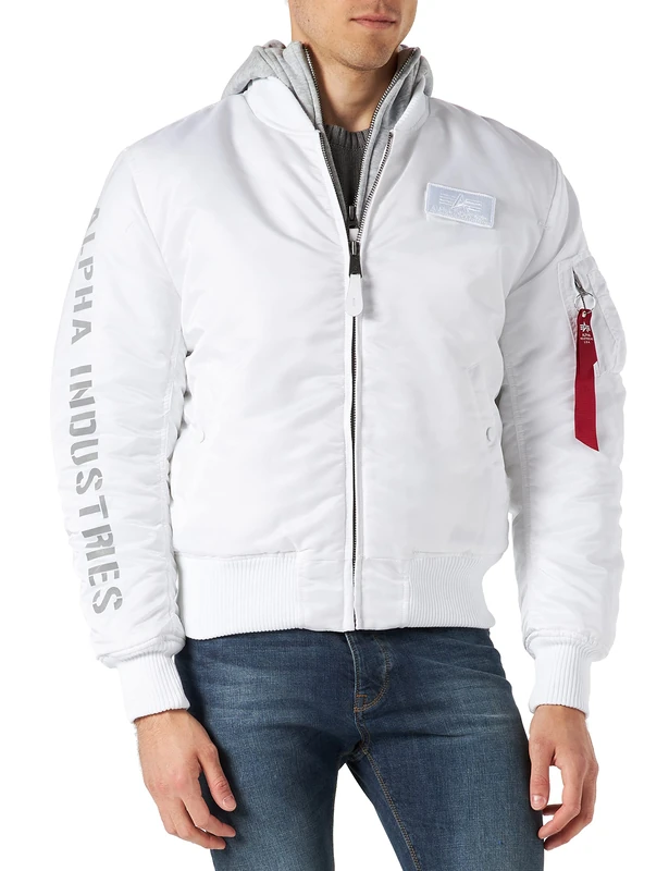 ALPHA INDUSTRIES Men's MA-1 D-Tec SE Jacket, white/reflectiv, XXL