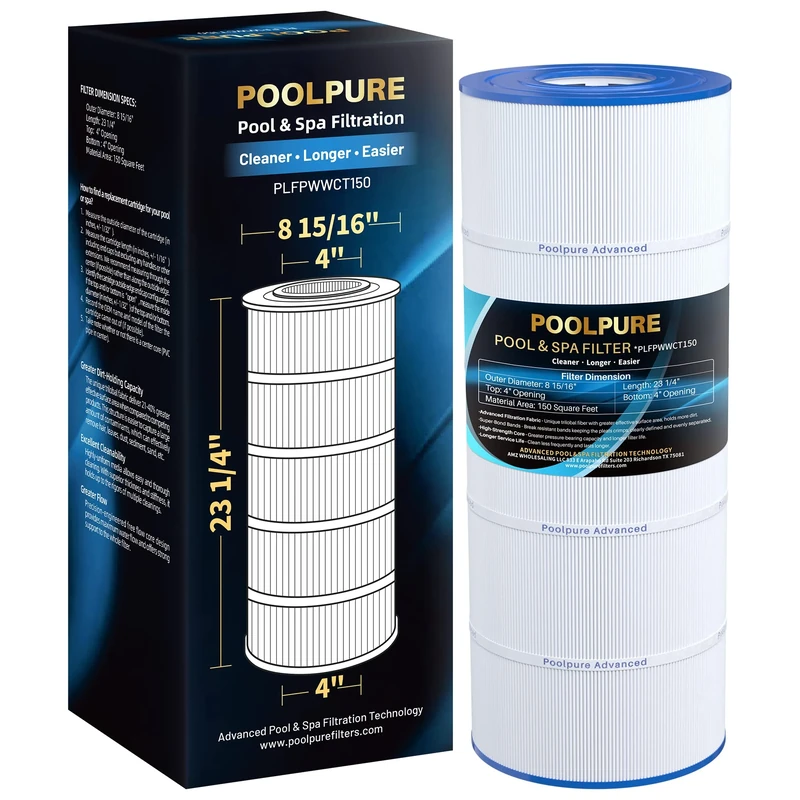 POOLPURE PLFPWWCT150 Pool Filter Replaces PWWCT150,Clearwater II ProClean 150, 817-0150N, Unicel UHD-SR70, Filbur FC-2014, WC108-572SX, SD-00210, 150 Sq.ft Filter Cartridge 1PACK