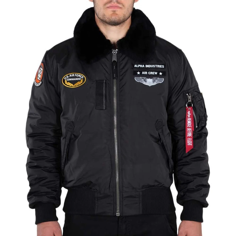 Alpha Industries Men's Injector III Air Force Bomber Jacket, Black/Black, XXL