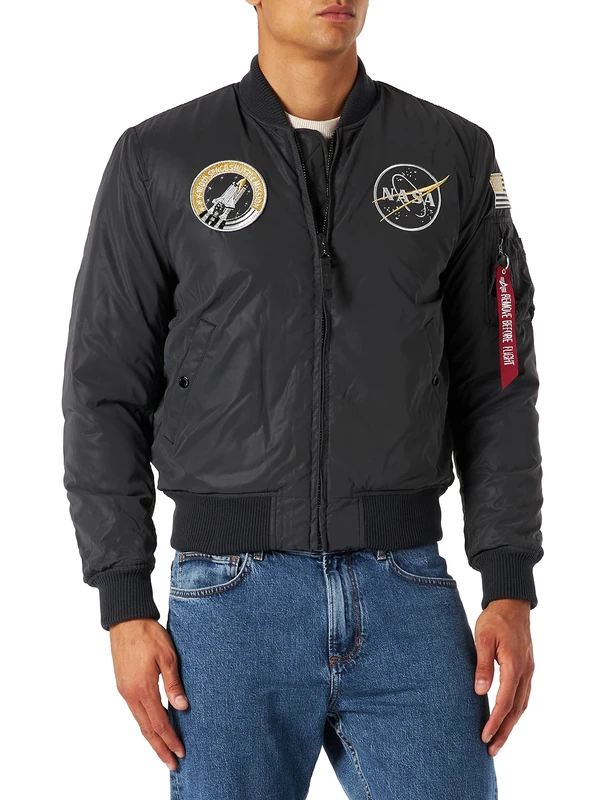 ALPHA INDUSTRIES Men's MA-1 NASA Reflective Jacket, Black, L